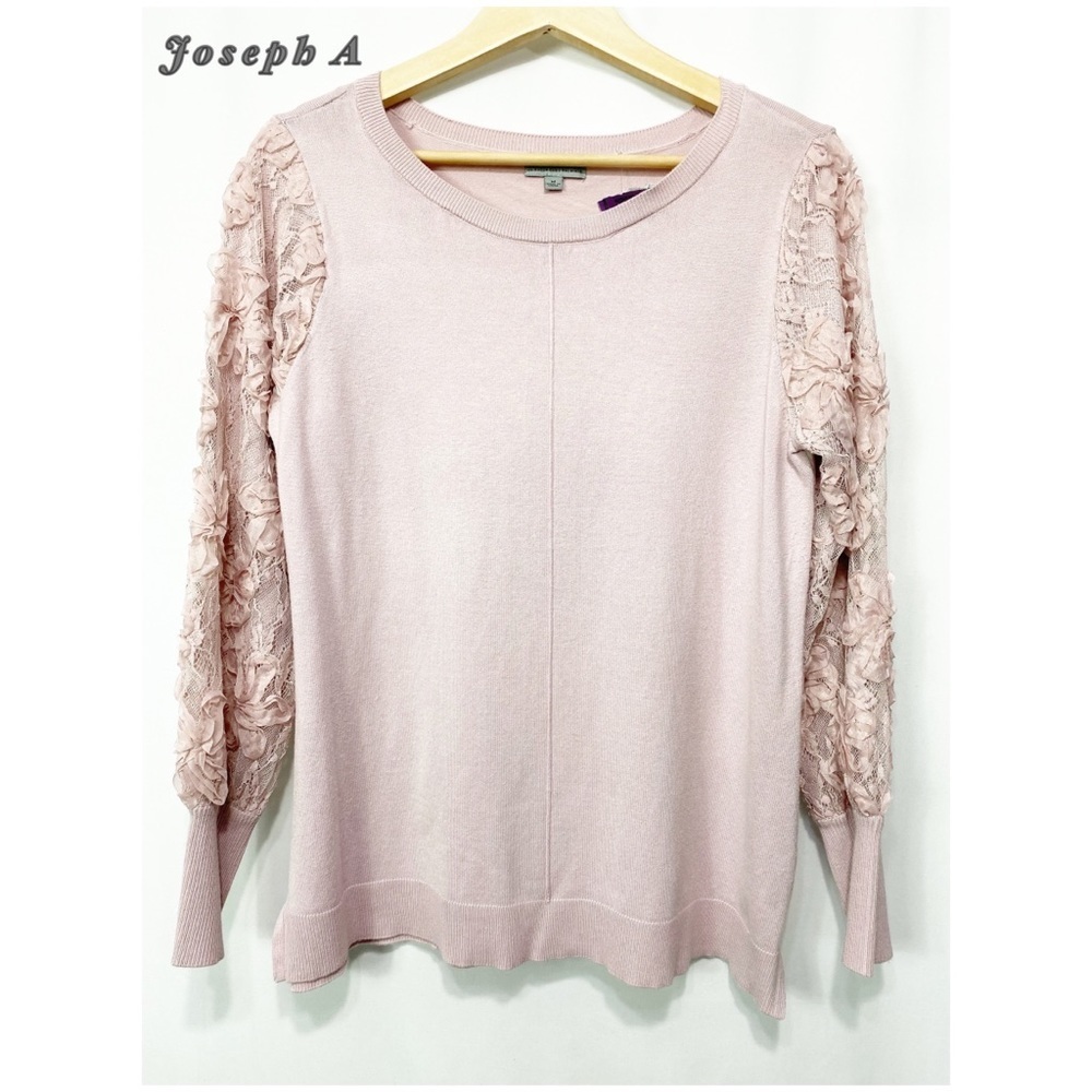 Joseph A Women's Blush Pink Long Sleeve Knit Top with Lace Sleeve Detail